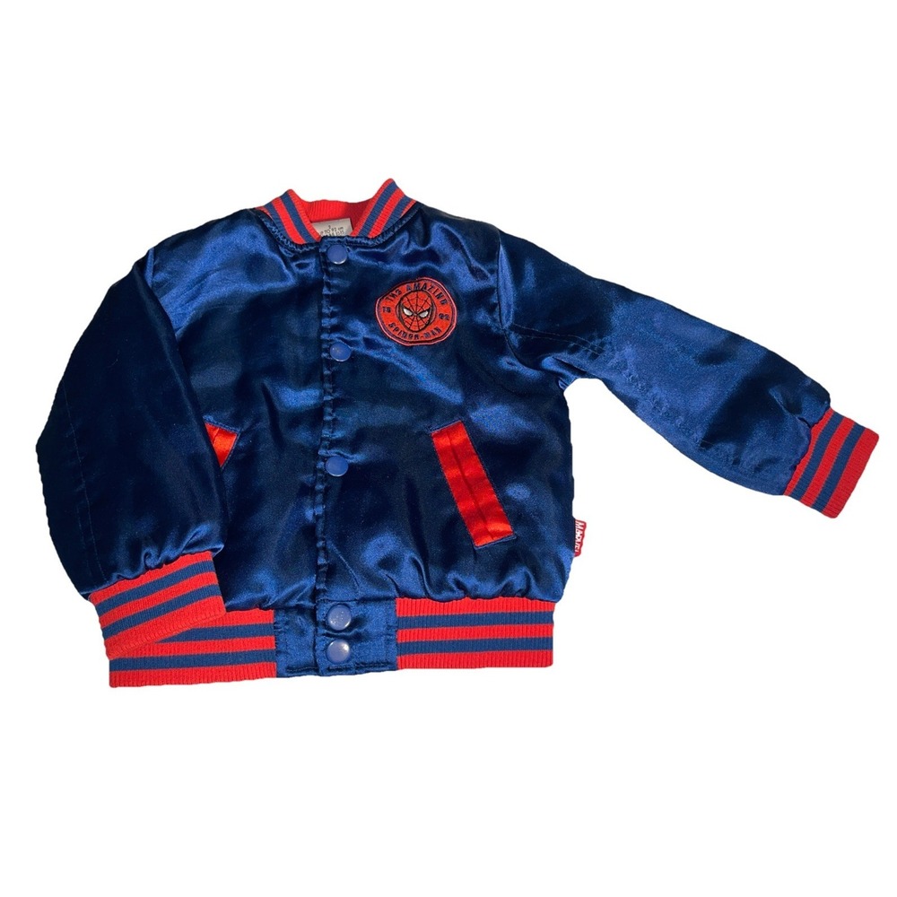 Boy 2T Disney Store Marvel Spider-man Satin Bomber Varsity Jacket Comic Lining